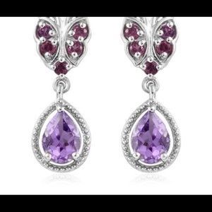 Rose de France rhodolite-garnet plat/STS earrings